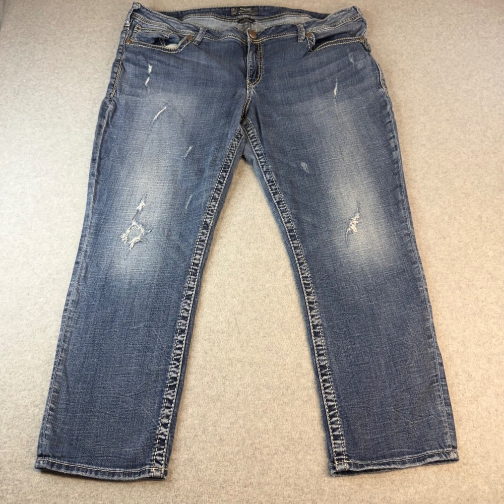 Silver Jeans Co Sam Boyfriend Medium Wash Distressed Straight Leg Jeans 39x26.5